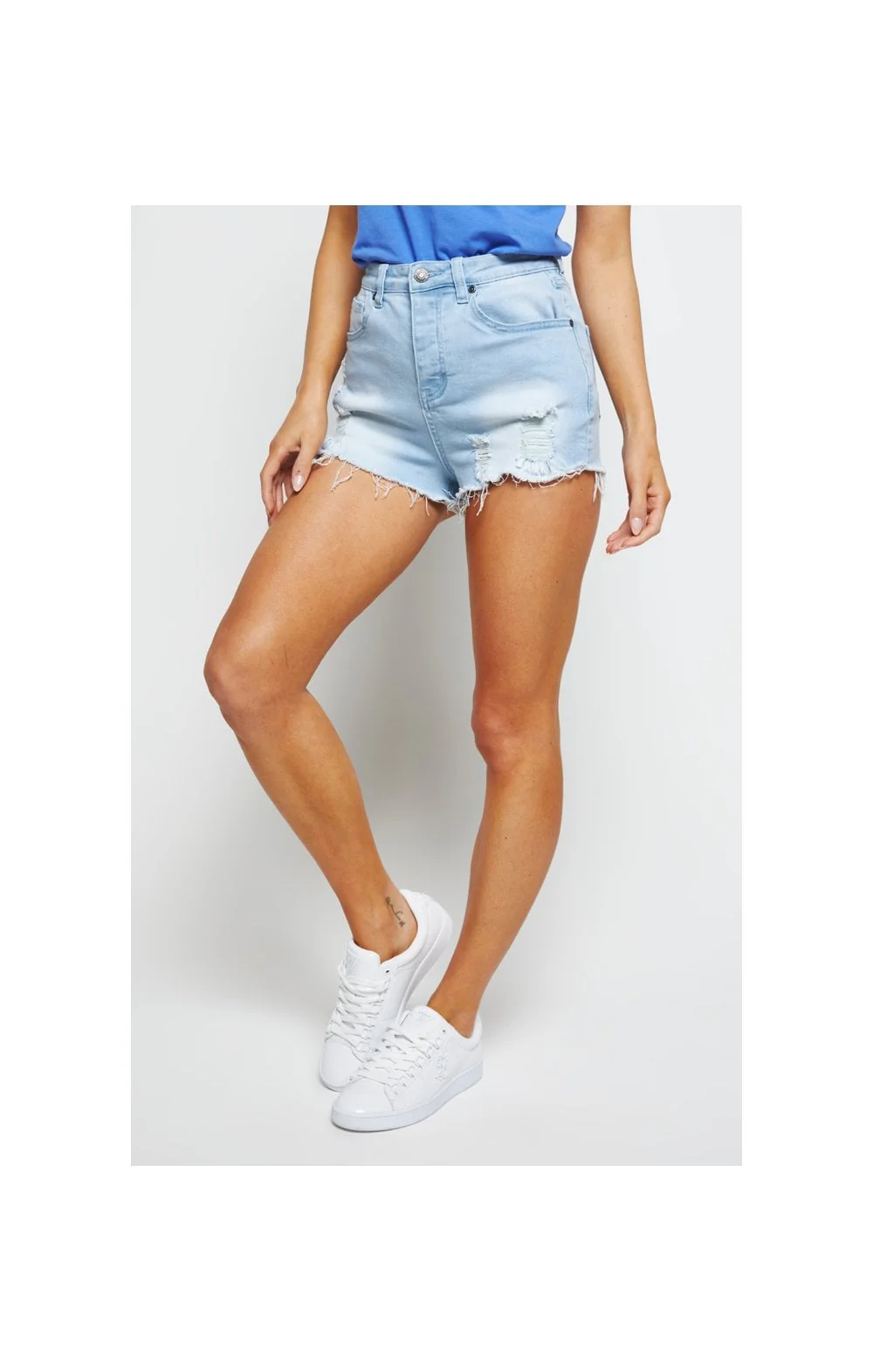 SikSilk Distressed Skinny Shorts - Ice Blue