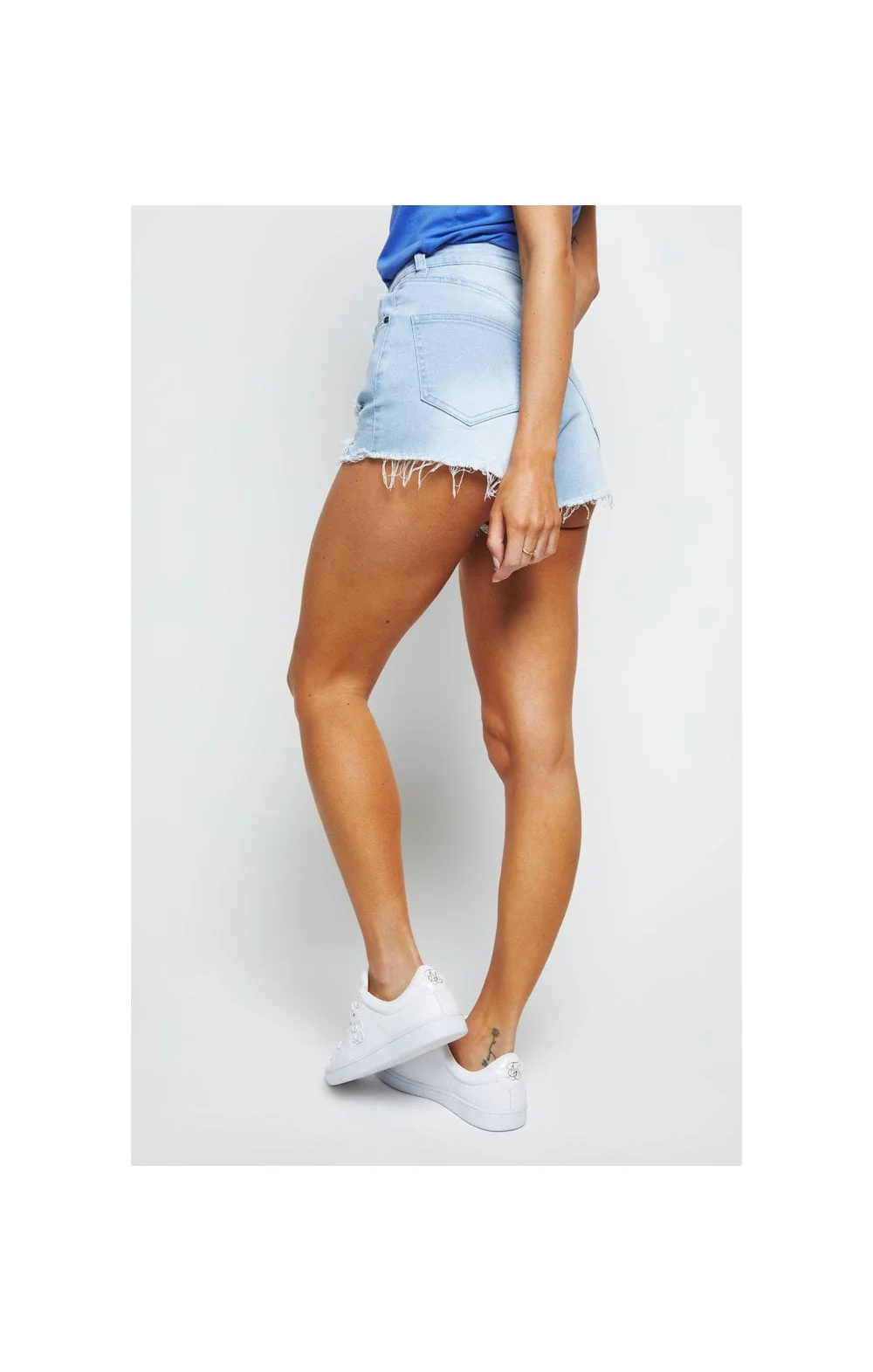SikSilk Distressed Skinny Shorts - Ice Blue - Image 2