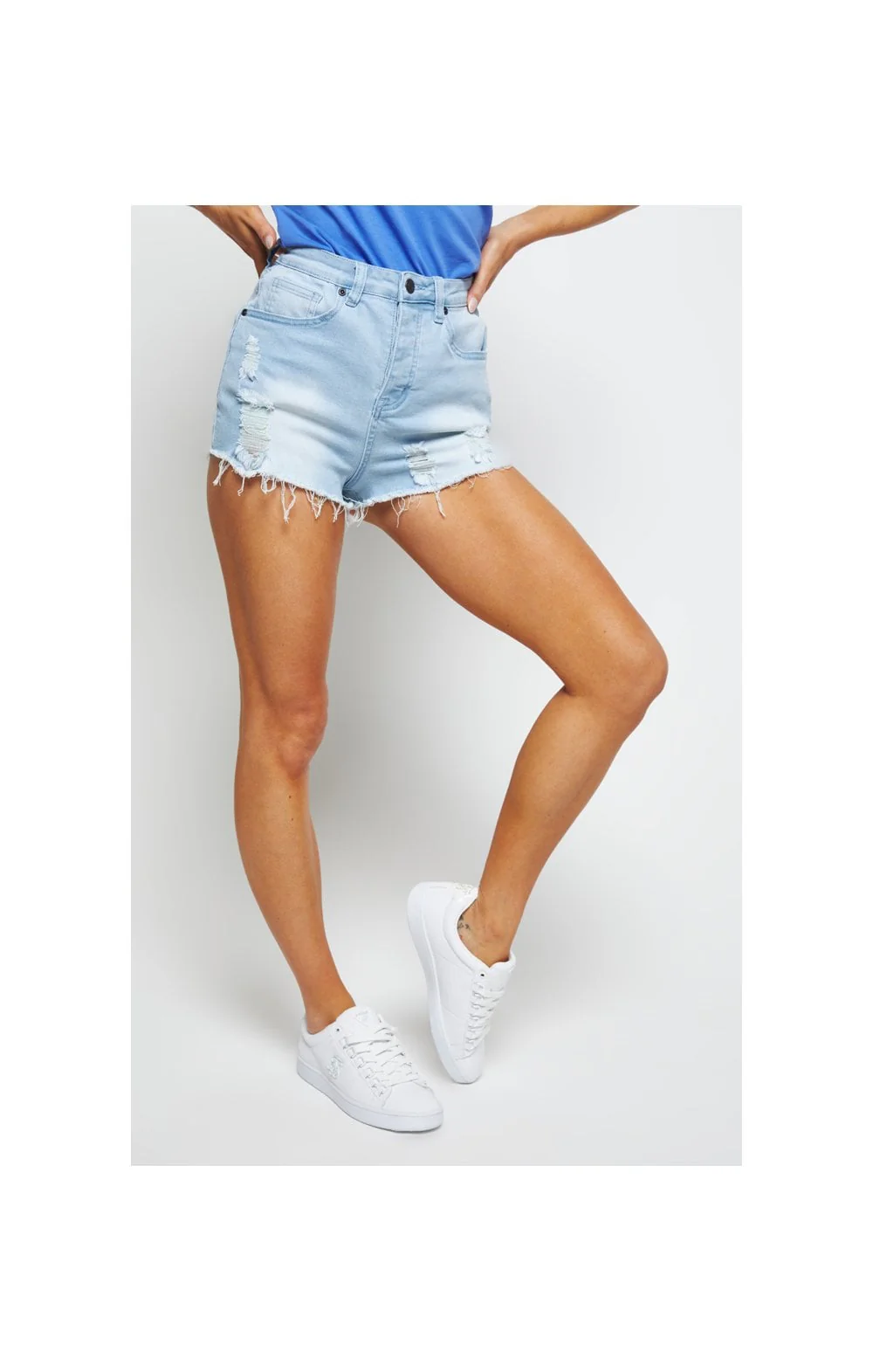 SikSilk Distressed Skinny Shorts - Ice Blue - Image 4