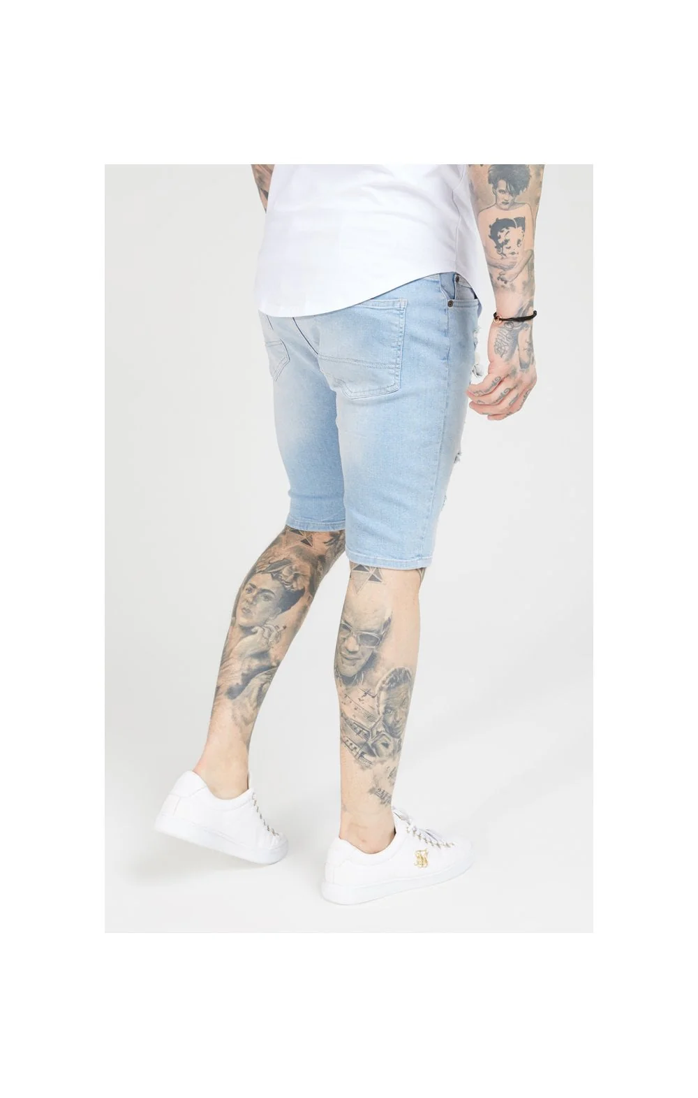 SikSilk Distressed Skinny Shorts – Light Wash - Image 2