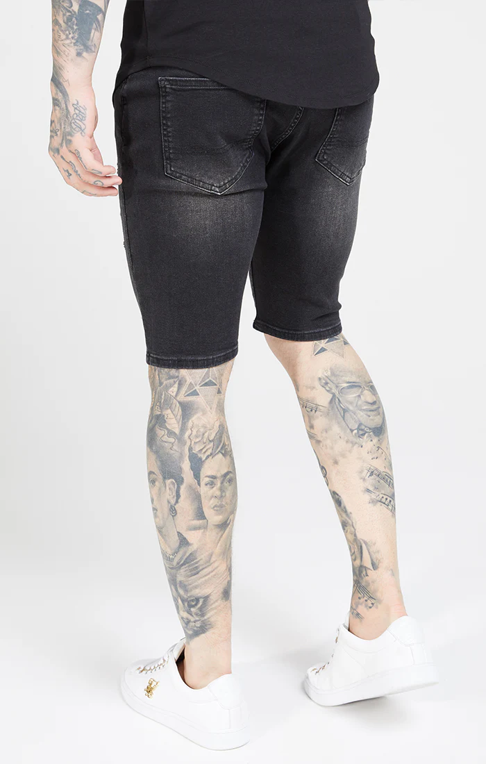 Black Skinny Distressed Denim Short - Image 2