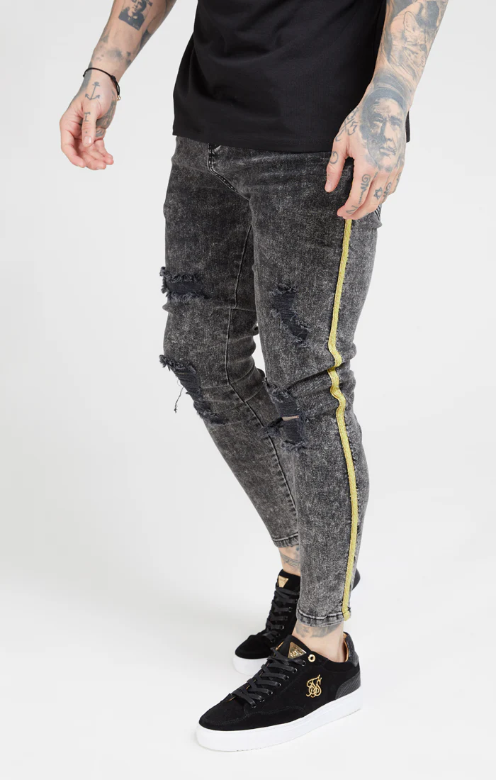 Grey Distressed Taped Skinny Denim