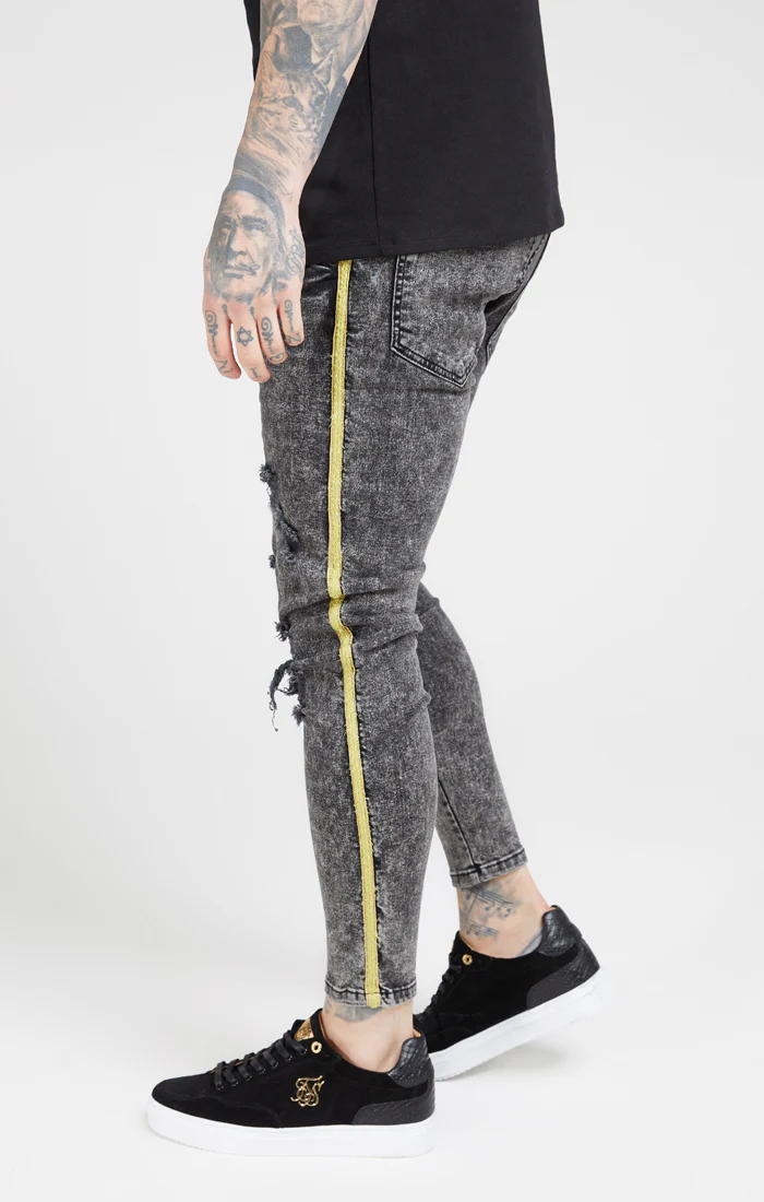 Grey Distressed Taped Skinny Denim - Image 2