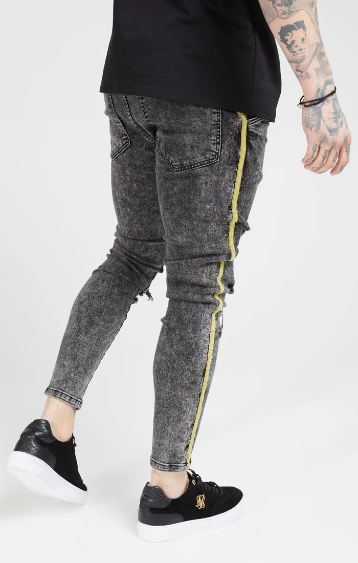 Grey Distressed Taped Skinny Denim - Image 3
