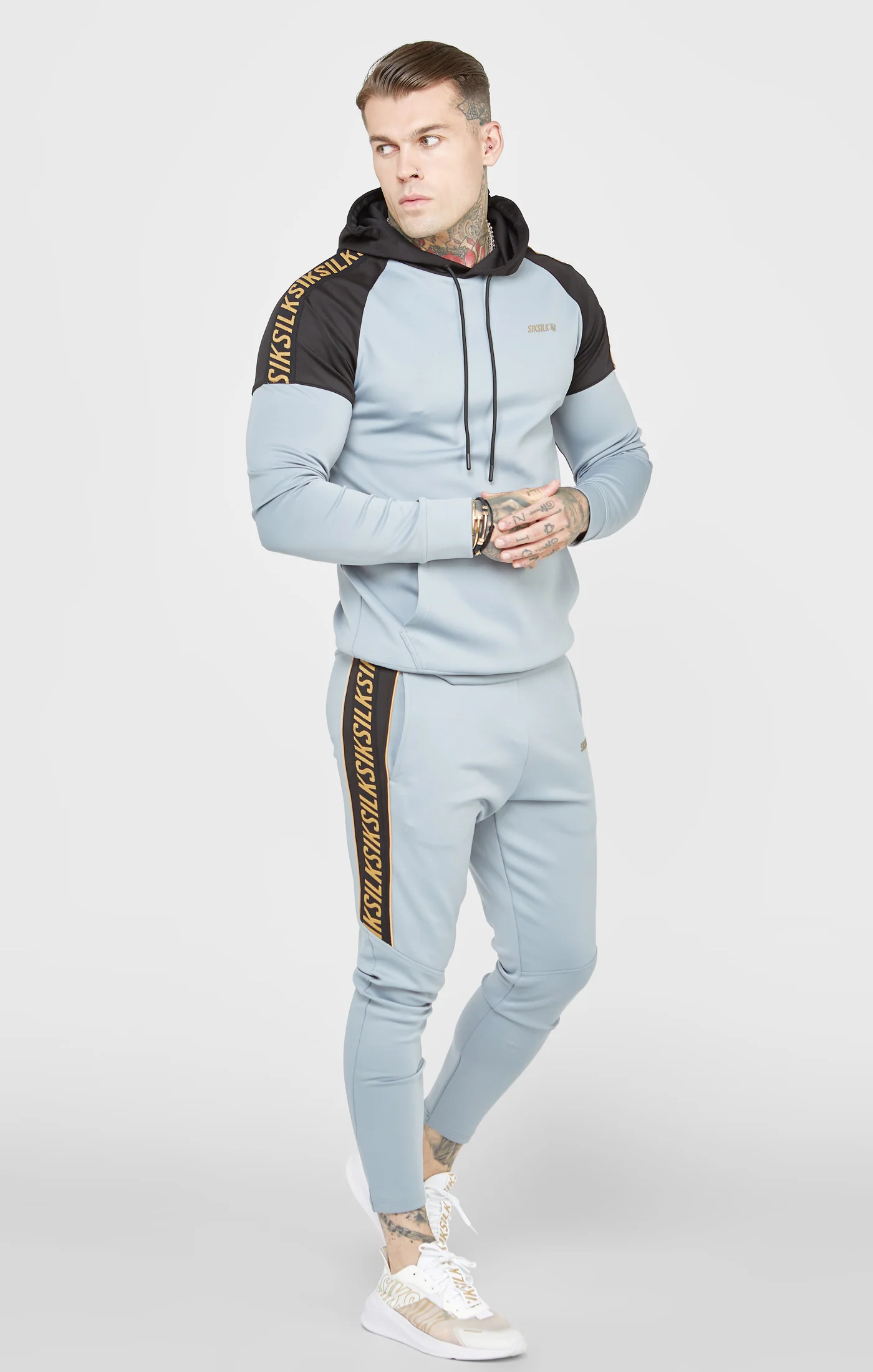 Grey Sports Panelled Overhead Hoodie - Image 4