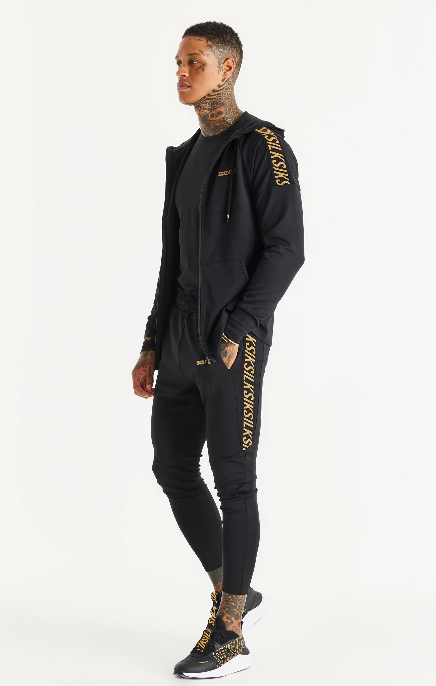 Black Sports Zip Through Tape Hoodie - Image 4