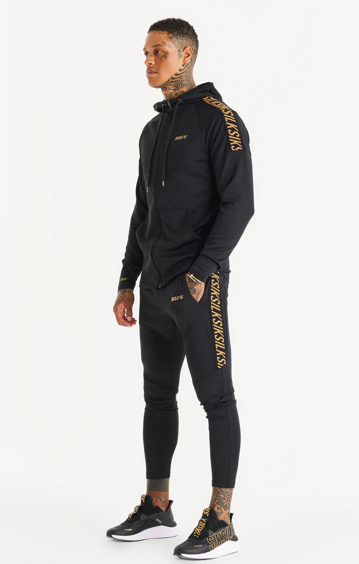 Black Sports Zip Through Tape Hoodie - Image 6