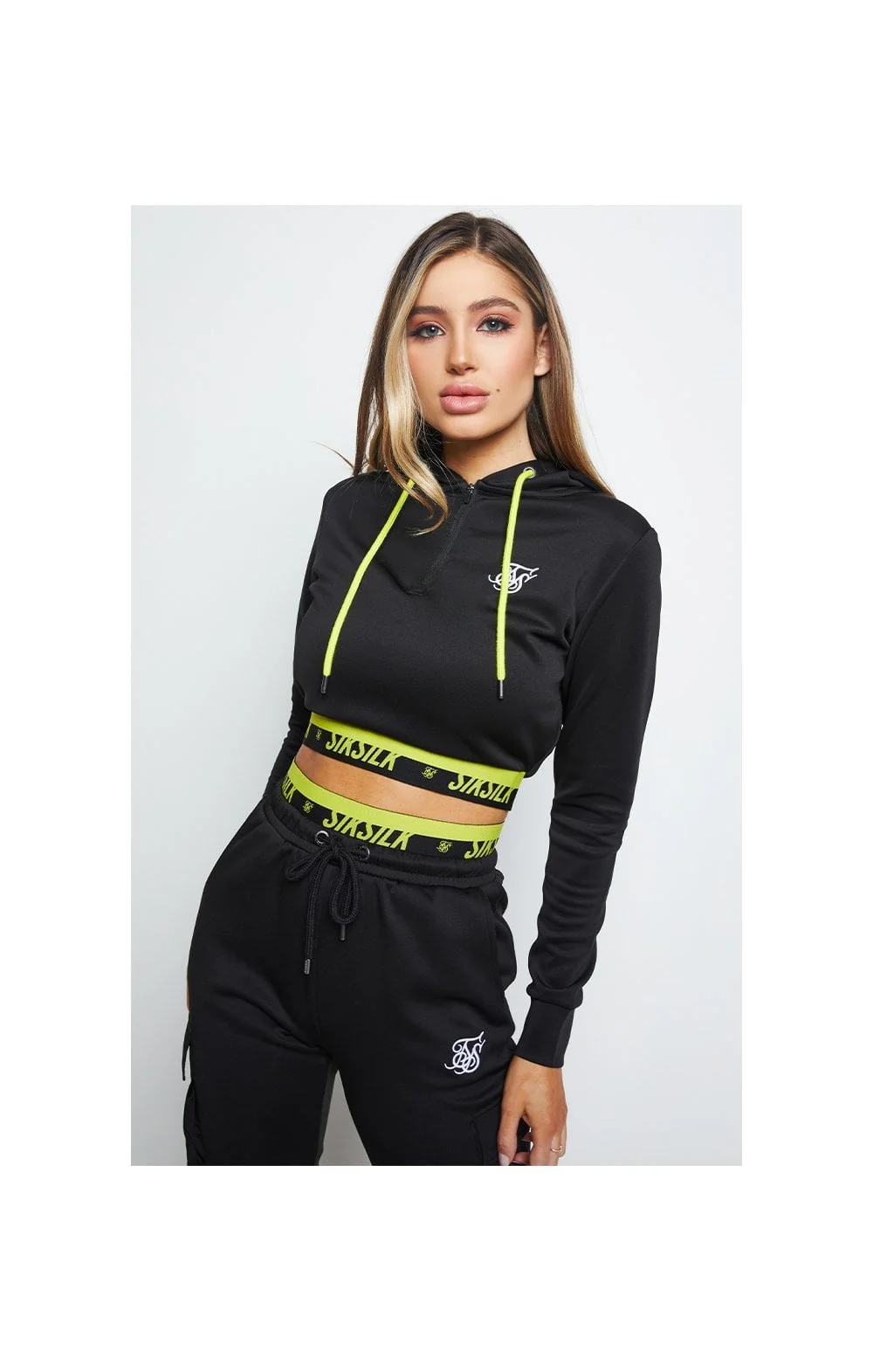 SikSilk Divergent Cargo Cropped Hoodie - Black - Image 2