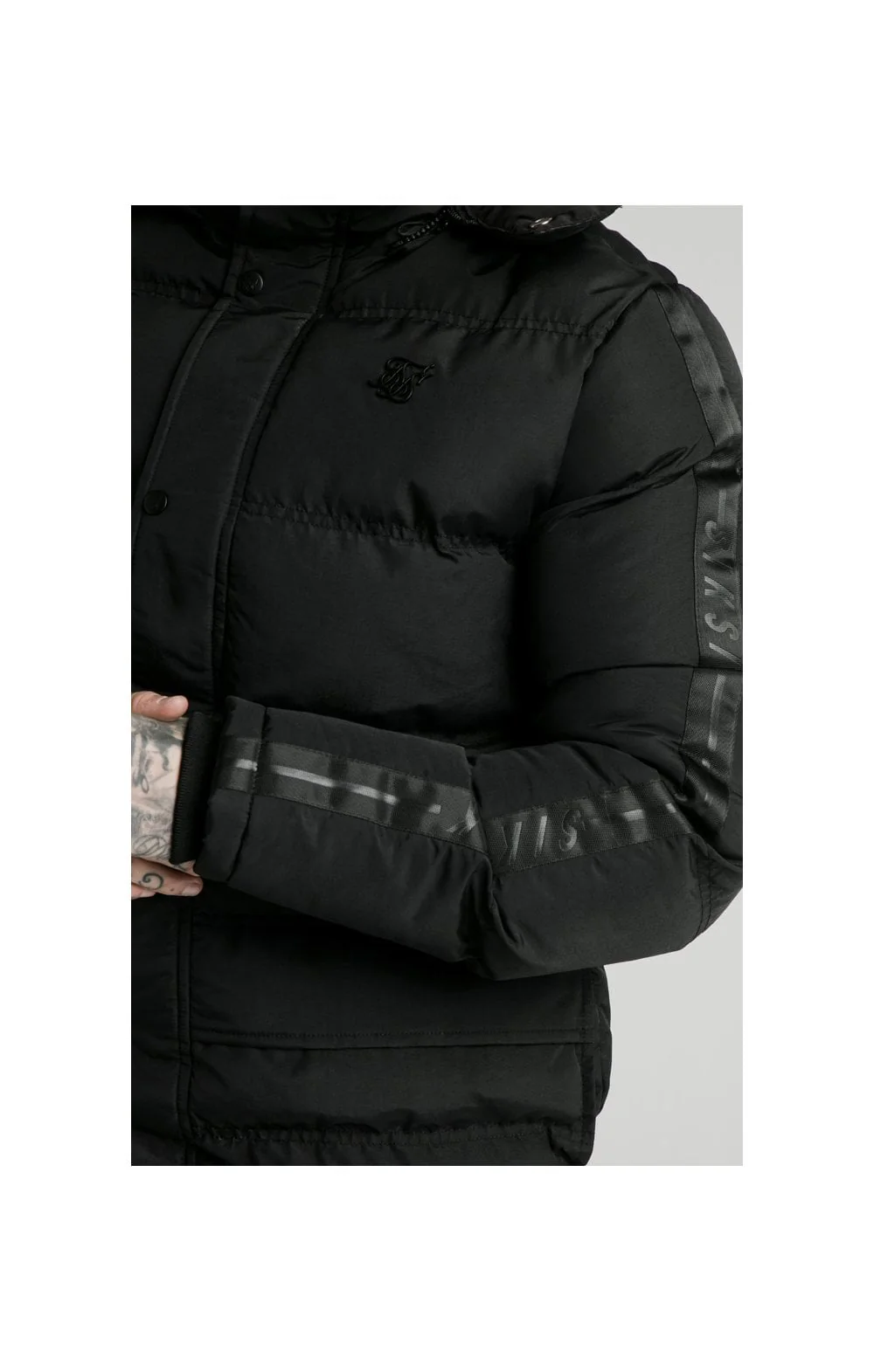 SikSilk Diverse Monogram Parka - Black - Image 3