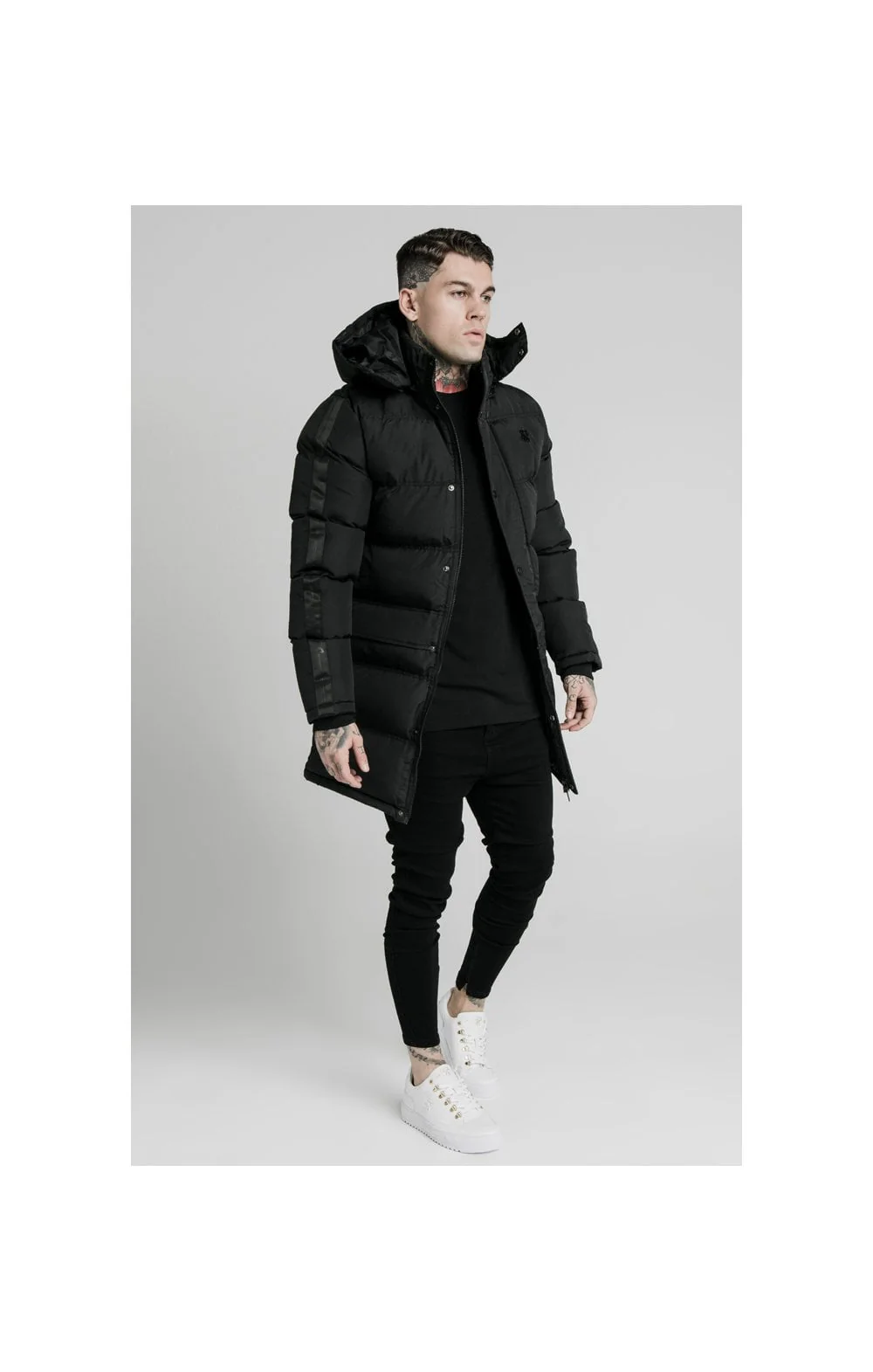 SikSilk Diverse Monogram Parka - Black - Image 4