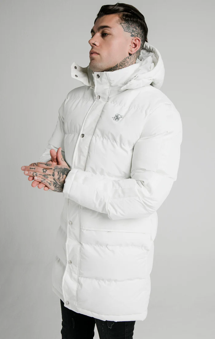 SikSilk Diverse Monogram Parka - White