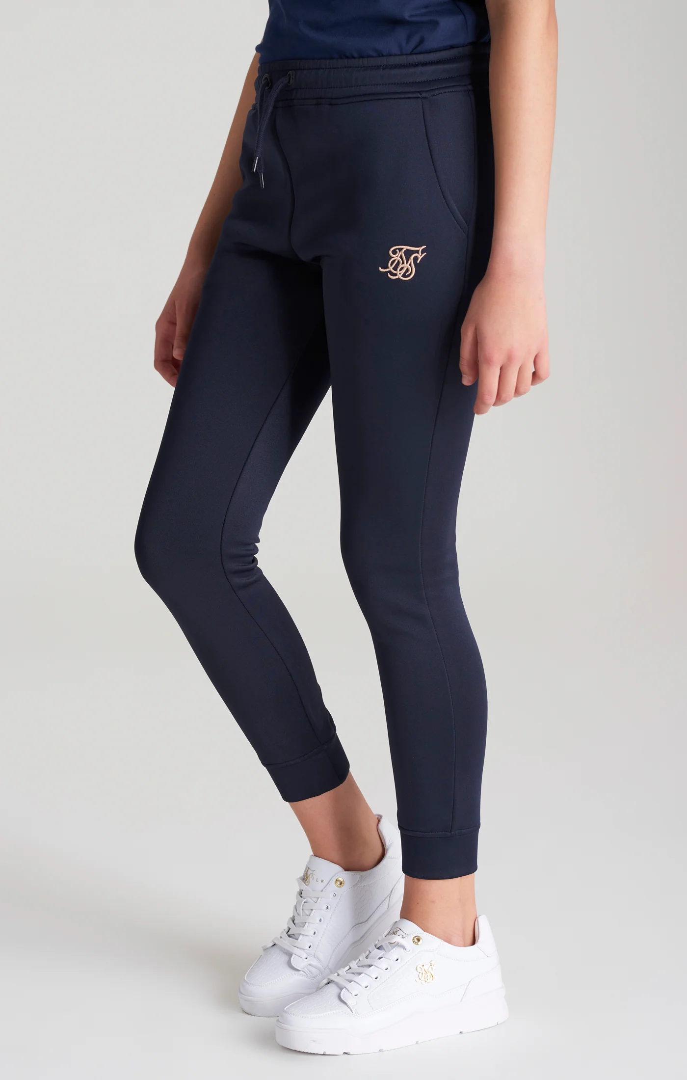 Girls Navy Logo Jogger