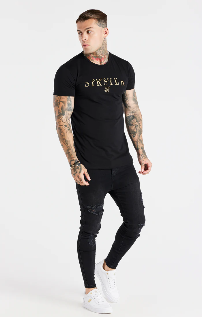 Black Gold Print Muscle Fit T-Shirt - Image 2