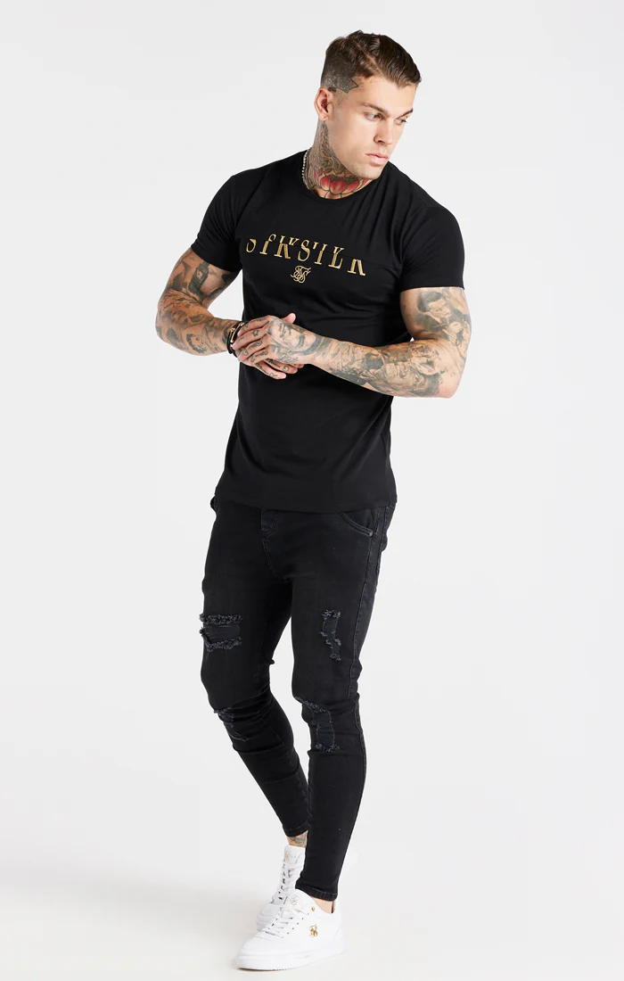 Black Gold Print Muscle Fit T-Shirt - Image 3