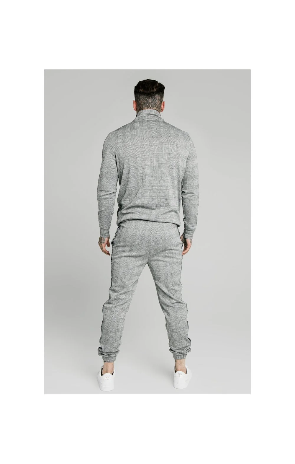 SikSilk Dog Tooth Check 1/4 Zip Funnel Neck Hoodie - Black & White - Image 6