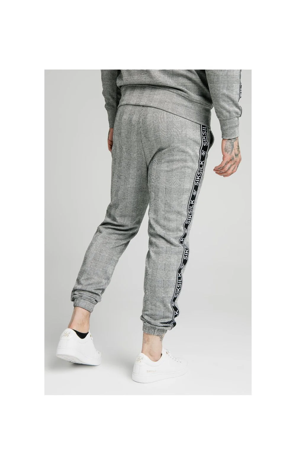 SikSilk Dog Tooth Check Cuffed Pant - Black & White - Image 3