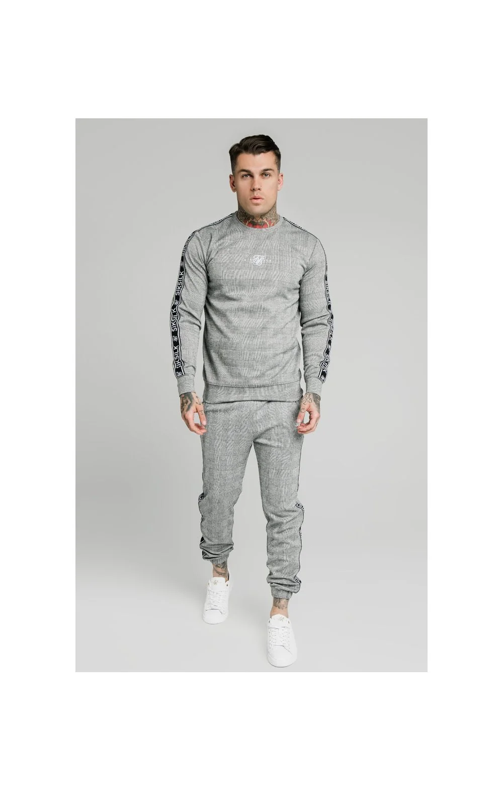 SikSilk Dog Tooth Check Cuffed Pant - Black & White - Image 4