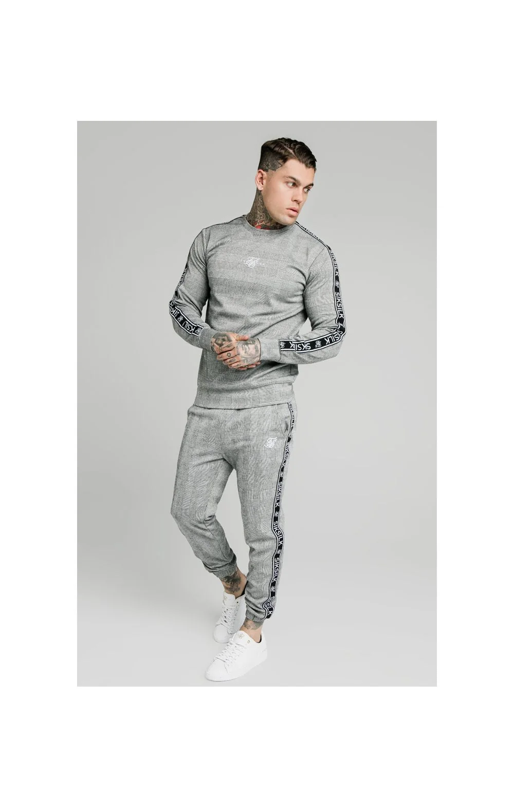 SikSilk Dog Tooth Check Cuffed Pant - Black & White - Image 5
