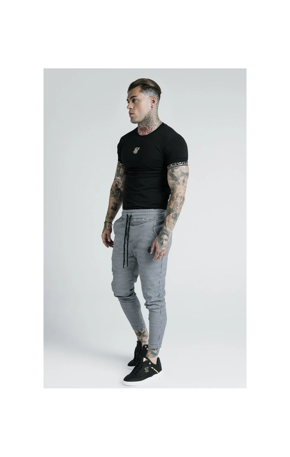 SikSilk Dog Tooth Pant - Black & White - Image 2