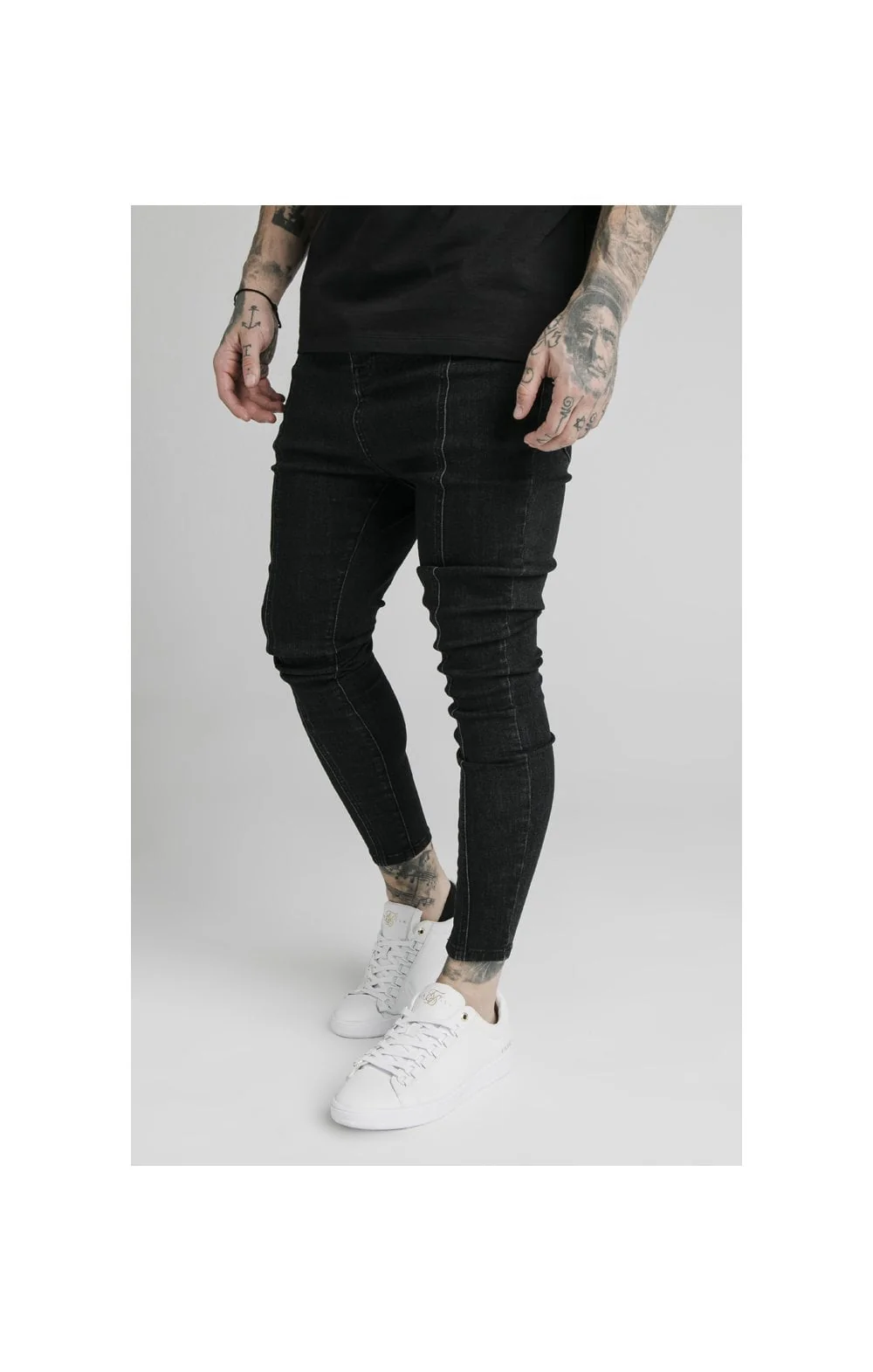 SikSilk Drop Crotch Pleated Applique Jeans - Black