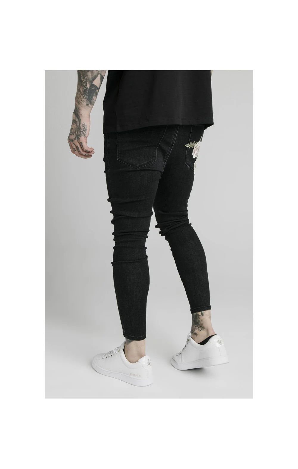 SikSilk Drop Crotch Pleated Applique Jeans - Black - Image 2