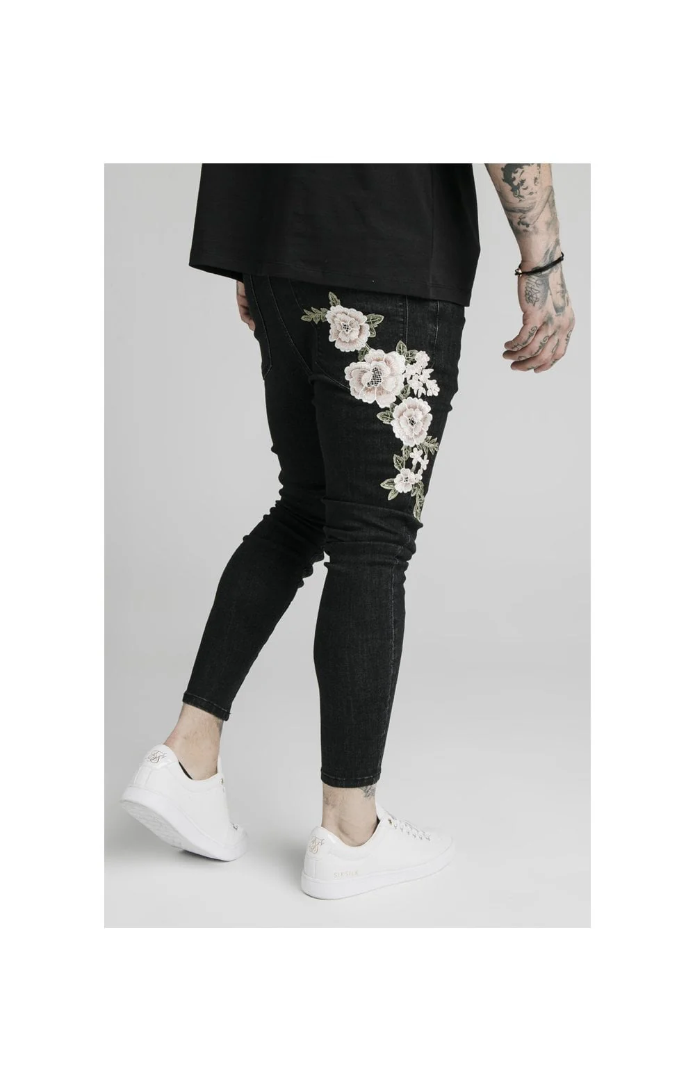 SikSilk Drop Crotch Pleated Applique Jeans - Black - Image 3