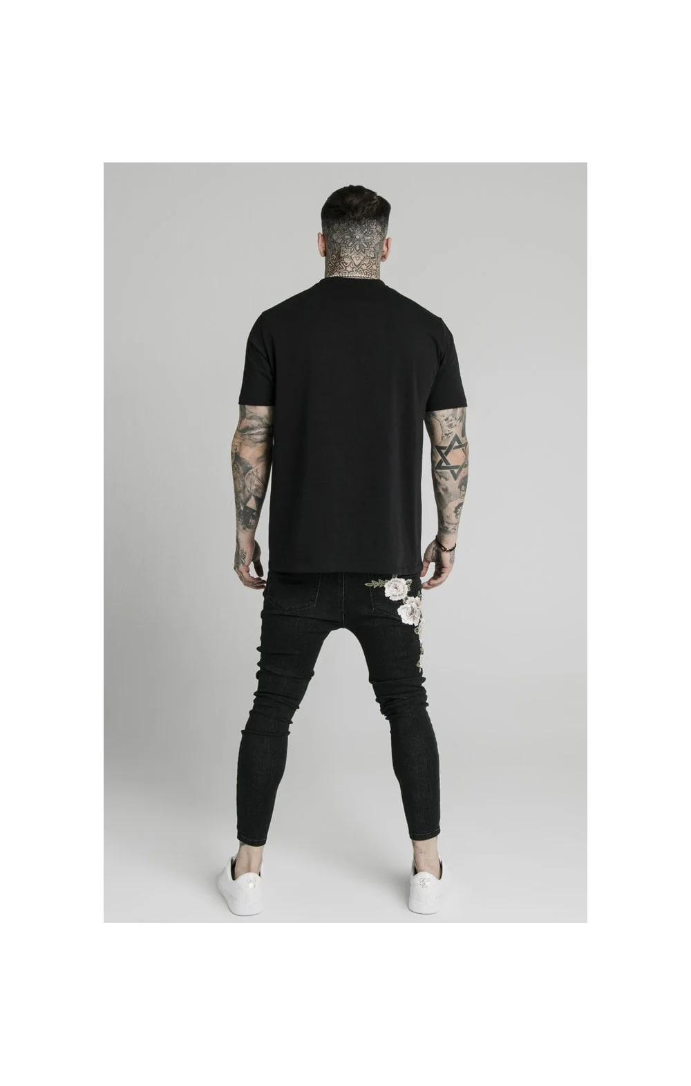 SikSilk Drop Crotch Pleated Applique Jeans - Black - Image 5