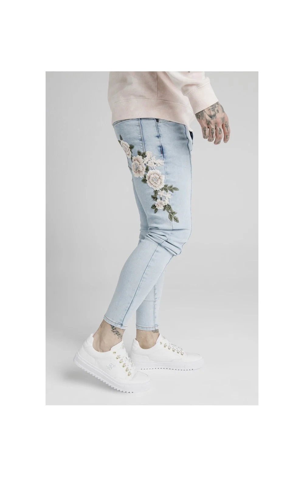 SikSilk Drop Crotch Pleated Applique Jeans - White