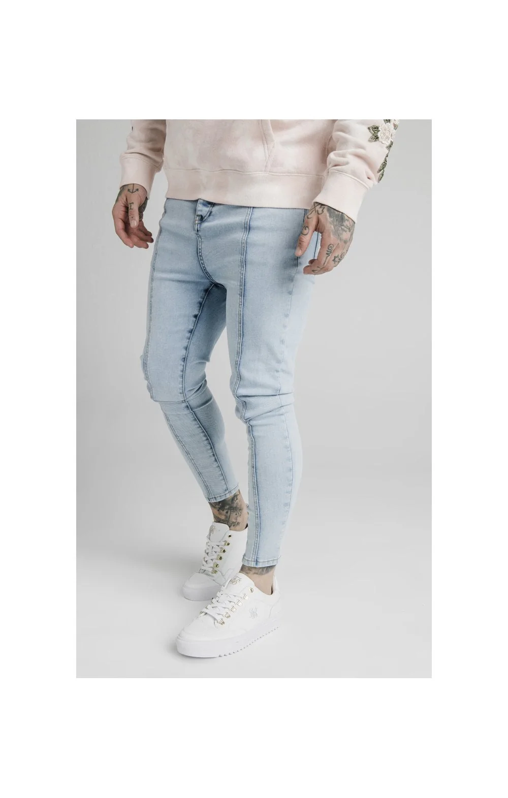 SikSilk Drop Crotch Pleated Applique Jeans - White - Image 2