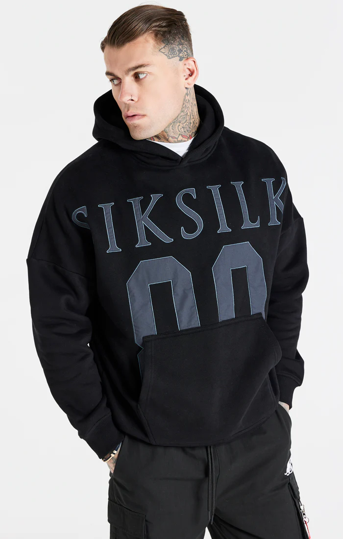 Black Drop Shoulder Relaxed Fit Hoodie - Image 2