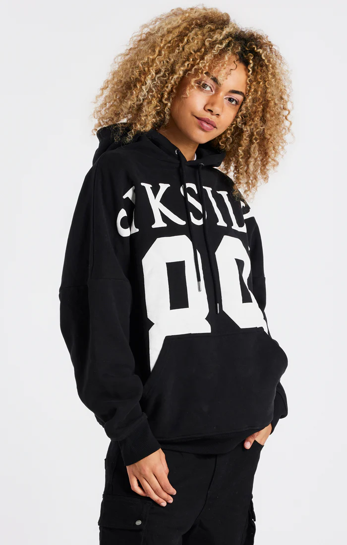 Black Drop Shoulder Relaxed Fit Hoodie - Image 2