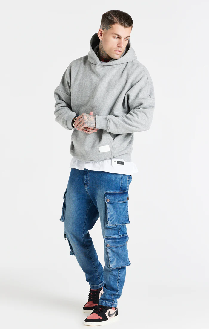 SikSilk Drop Shoulder Relaxed Fit Hoodie - Grey Marl - Image 3