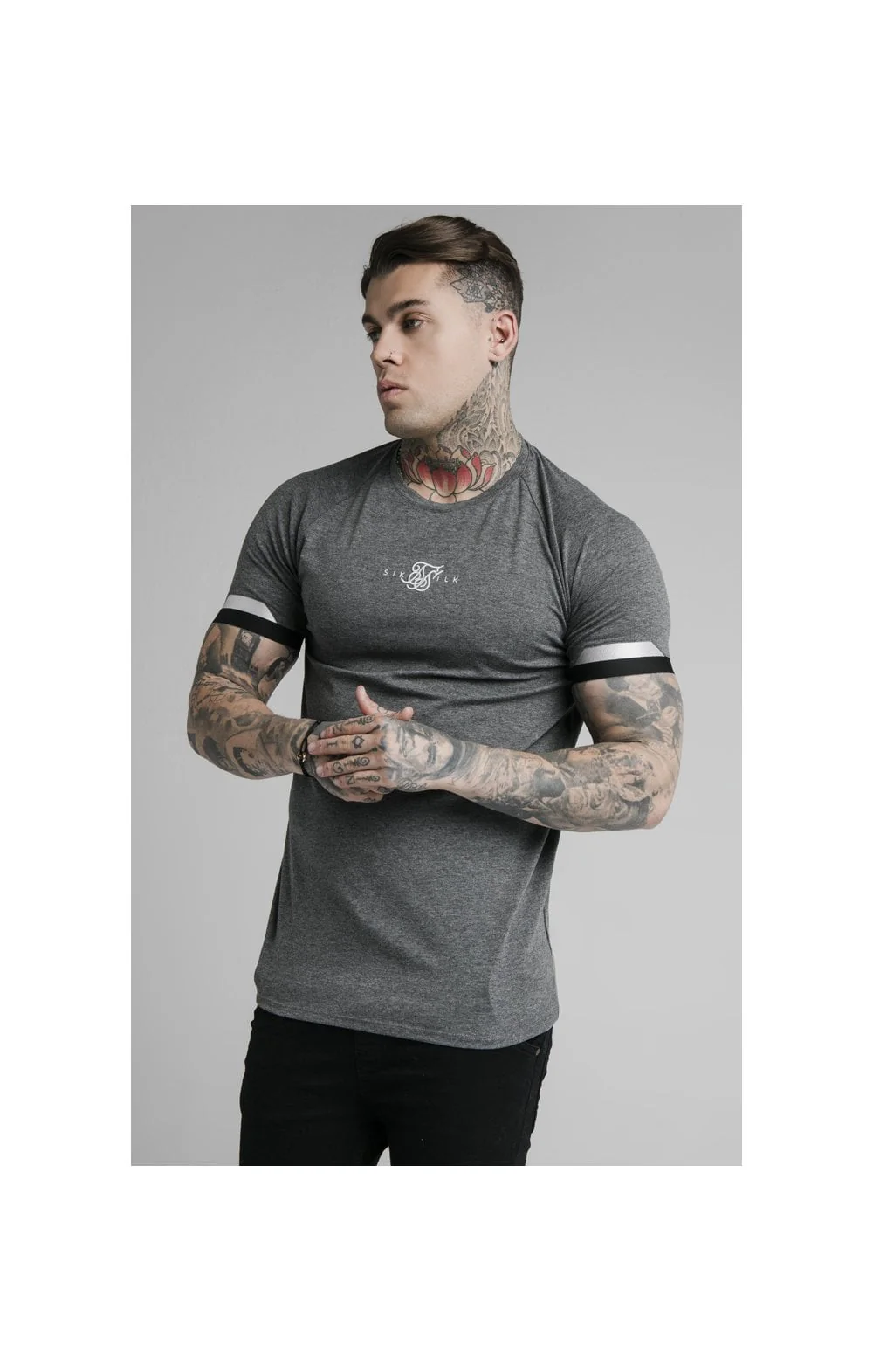 SikSilk Dual Cuff Tech Tee - Dark Grey Marl