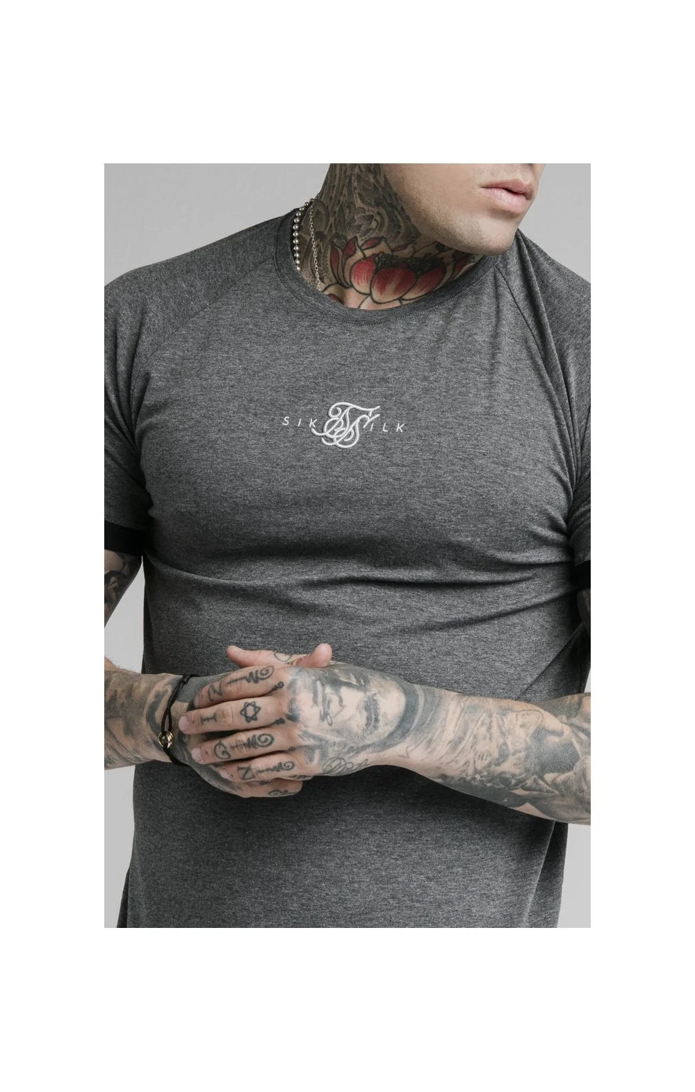 SikSilk Dual Cuff Tech Tee - Dark Grey Marl - Image 2