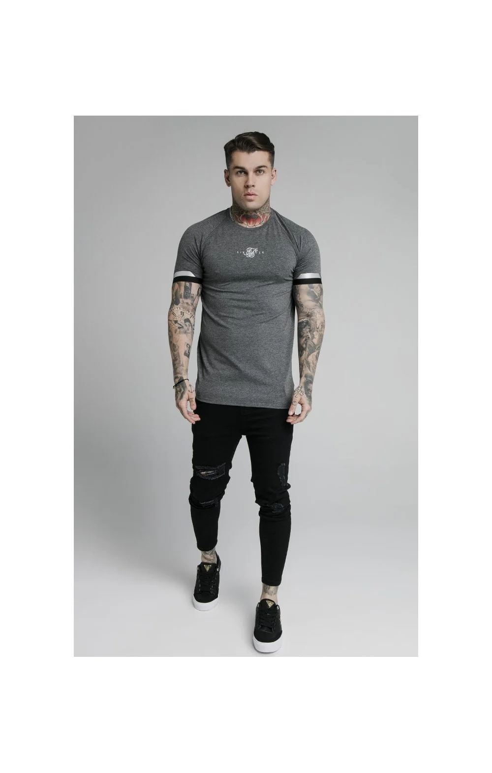 SikSilk Dual Cuff Tech Tee - Dark Grey Marl - Image 5