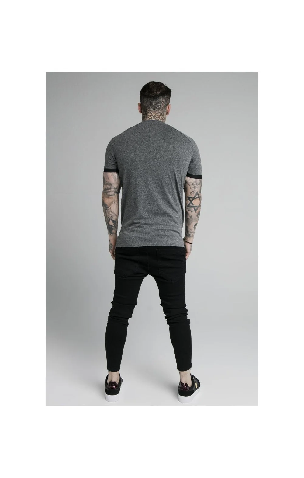 SikSilk Dual Cuff Tech Tee - Dark Grey Marl - Image 6