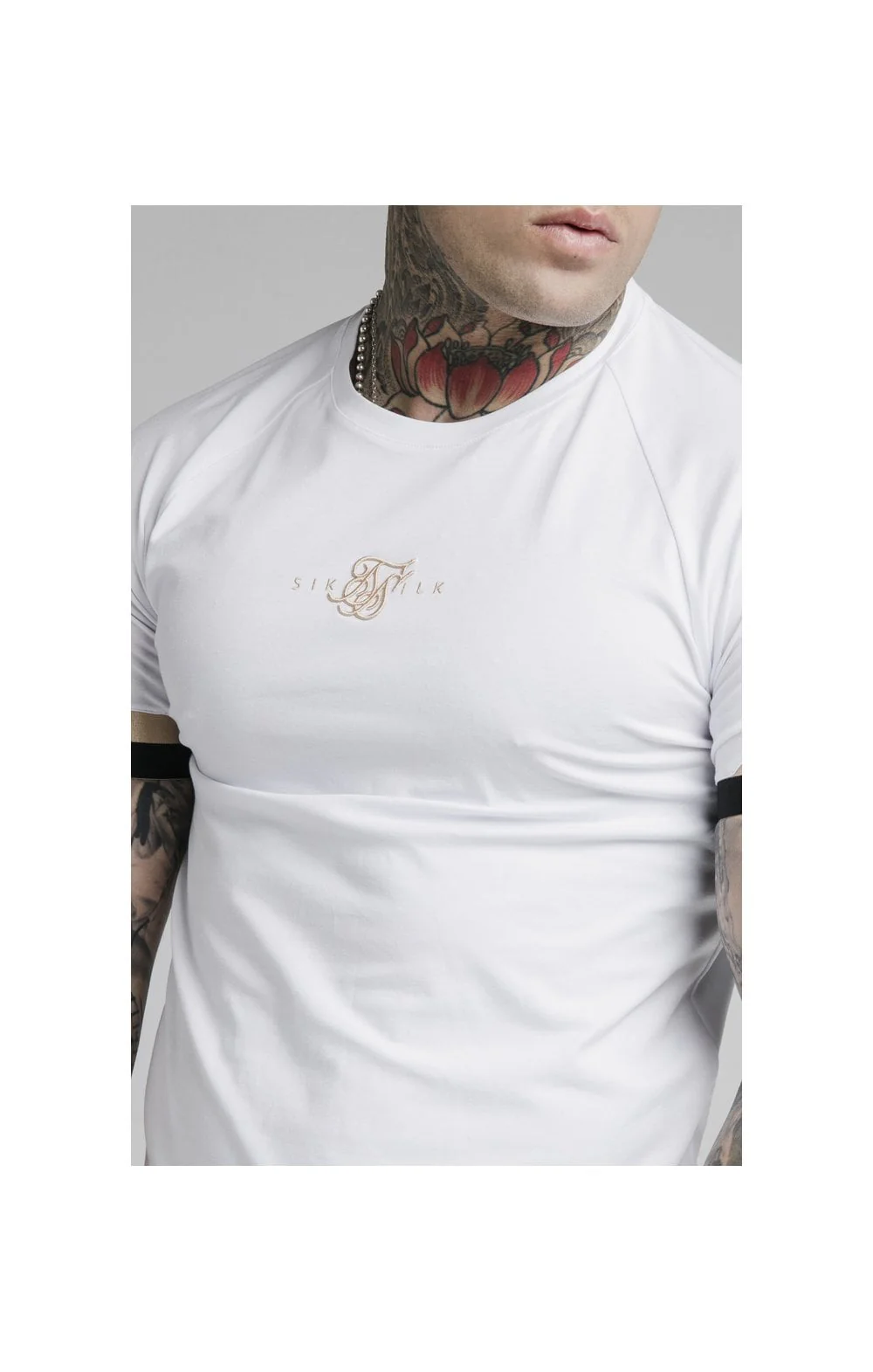 SikSilk Dual Cuff Tech Tee - White & Gold - Image 2