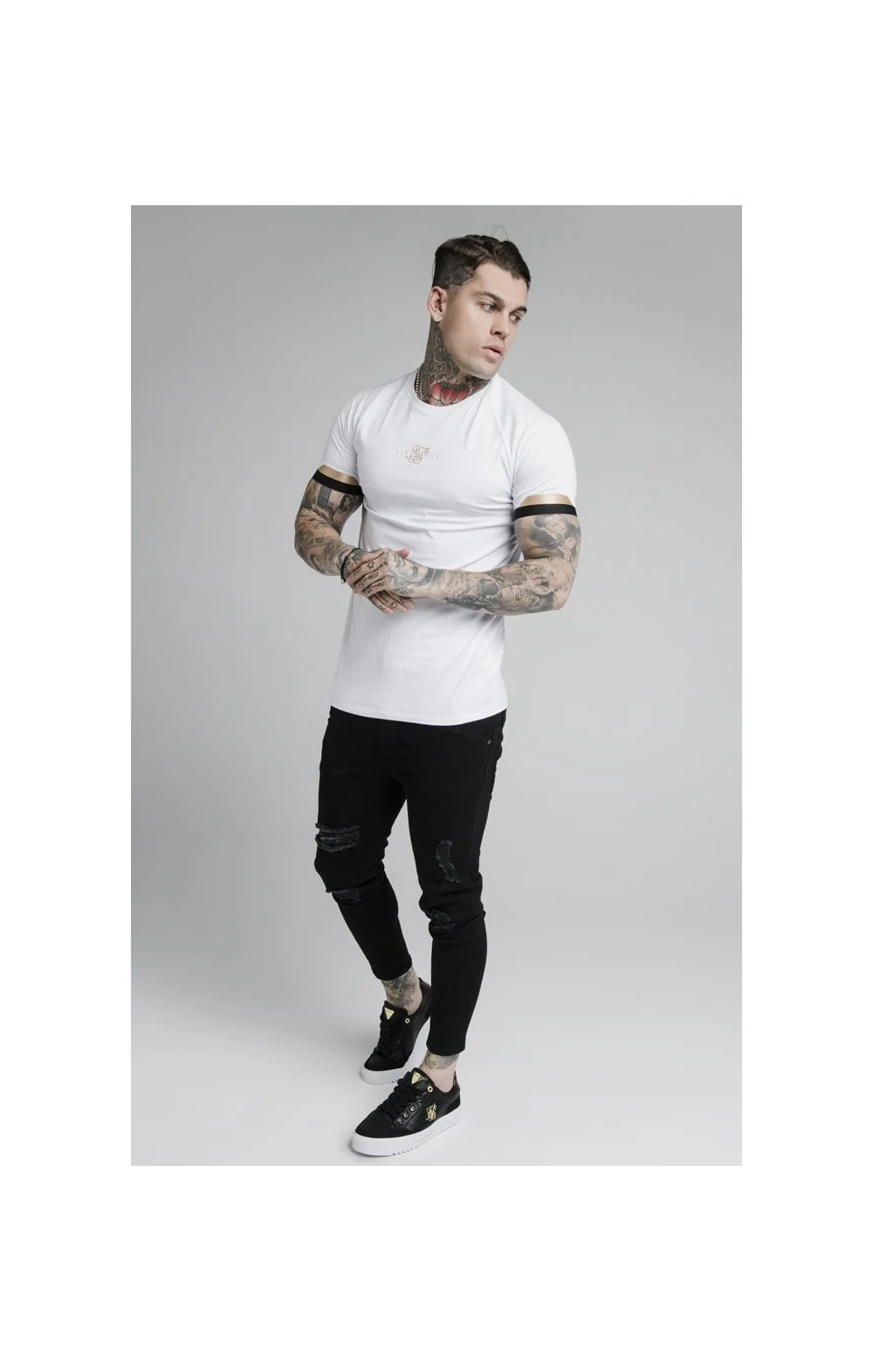 SikSilk Dual Cuff Tech Tee - White & Gold - Image 4