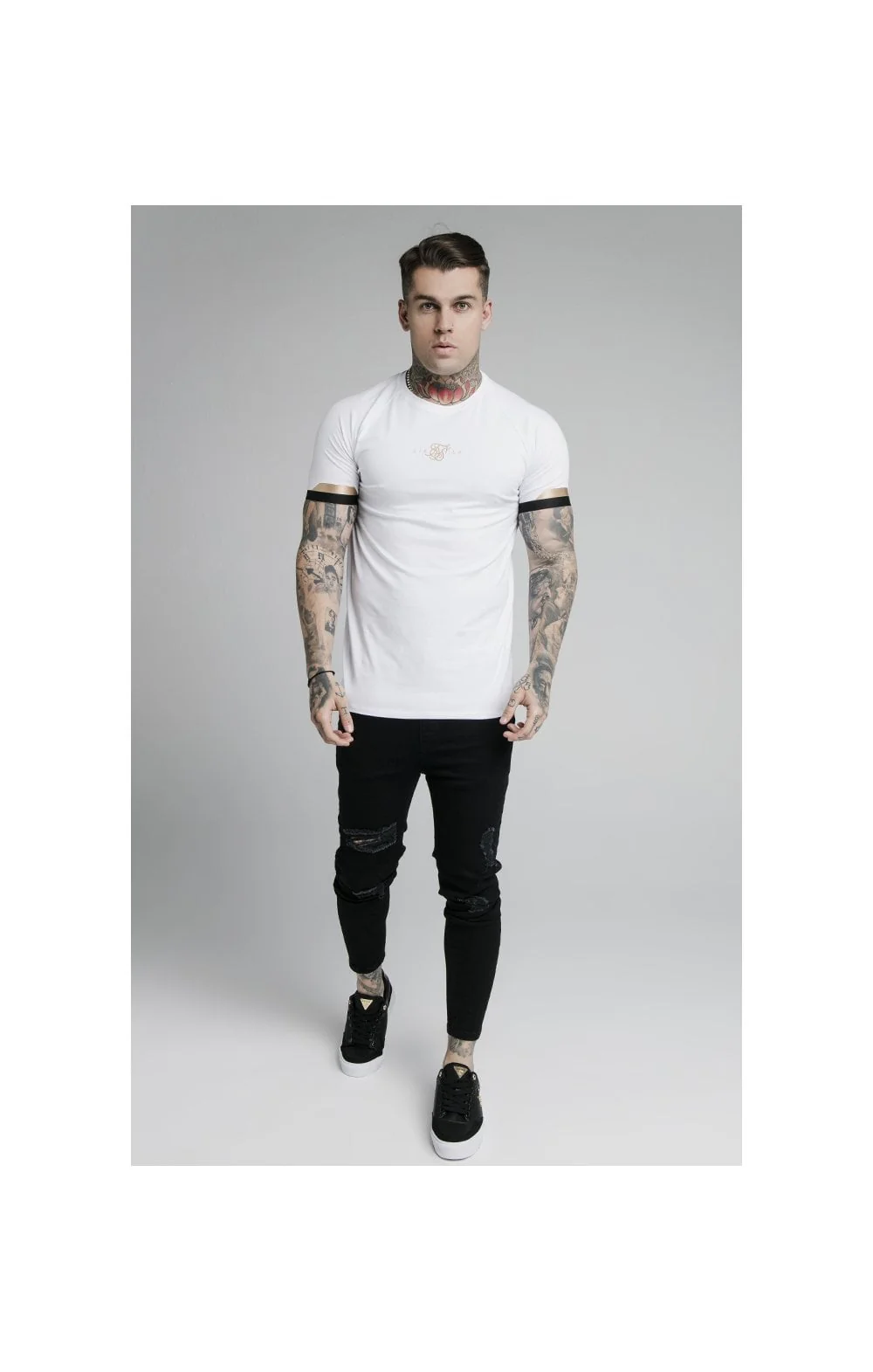 SikSilk Dual Cuff Tech Tee - White & Gold - Image 5