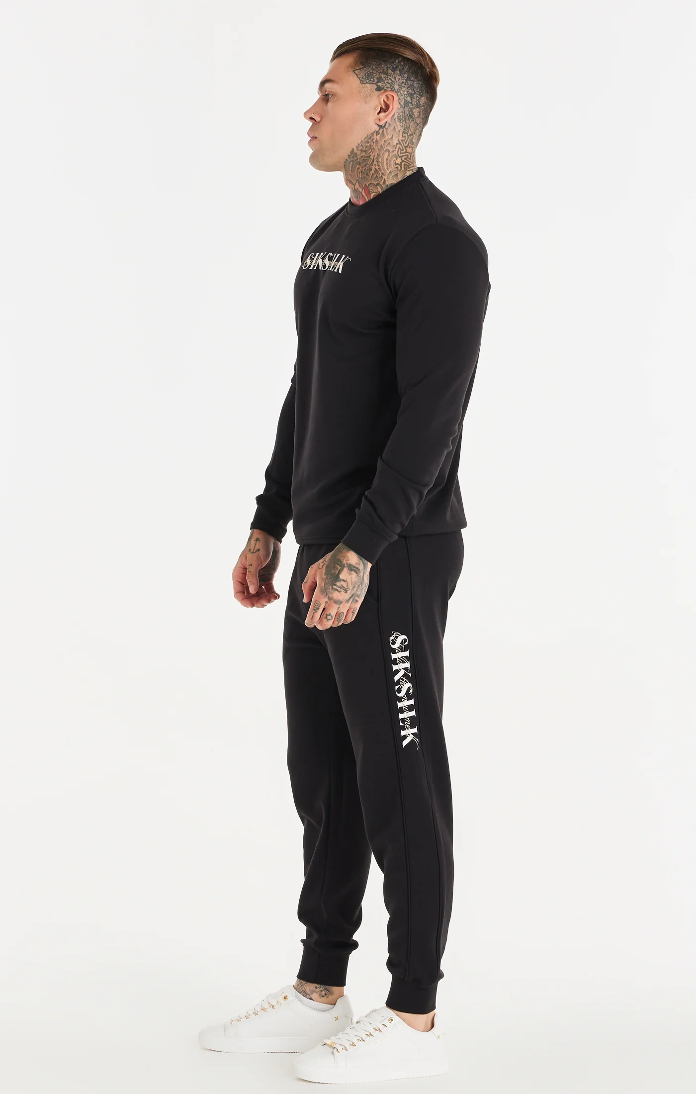 SikSilk Dual Script Logo Crew Sweater - Black - Image 6