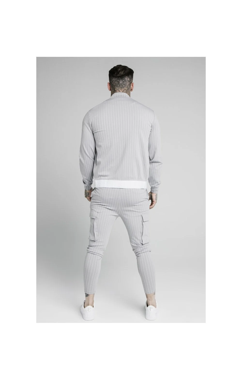 SikSilk Dual Stripe Bomber - Grey & White - Image 4