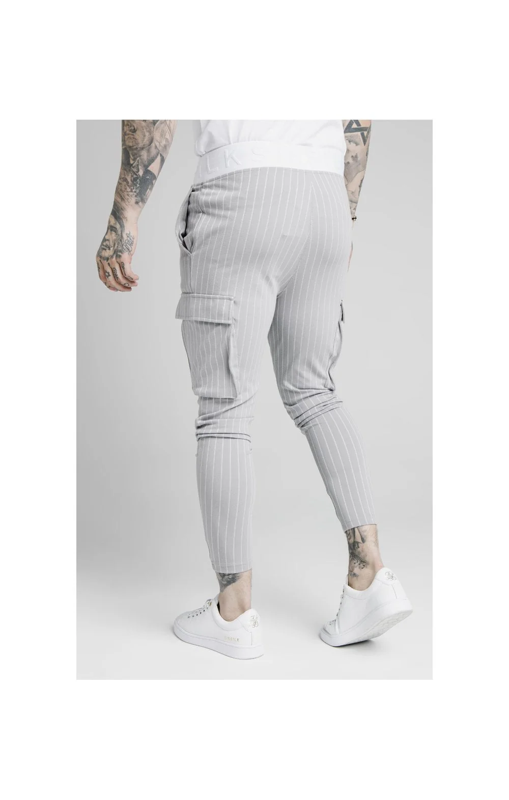 SikSilk Dual Stripe Cargo Pant - Grey & White - Image 2