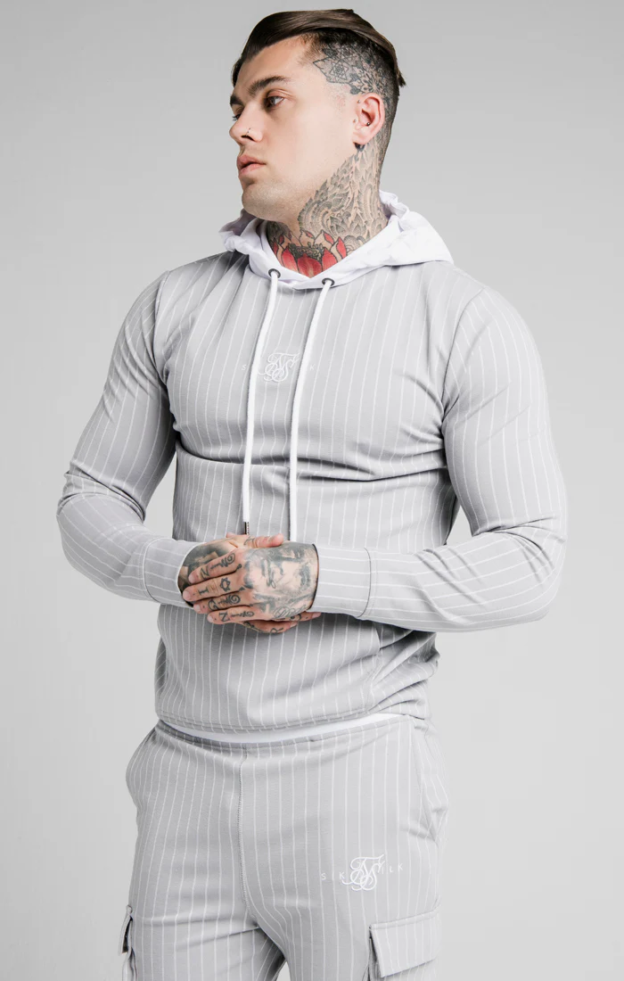 SikSilk Dual Stripe Overhead Hoodie - Grey & White