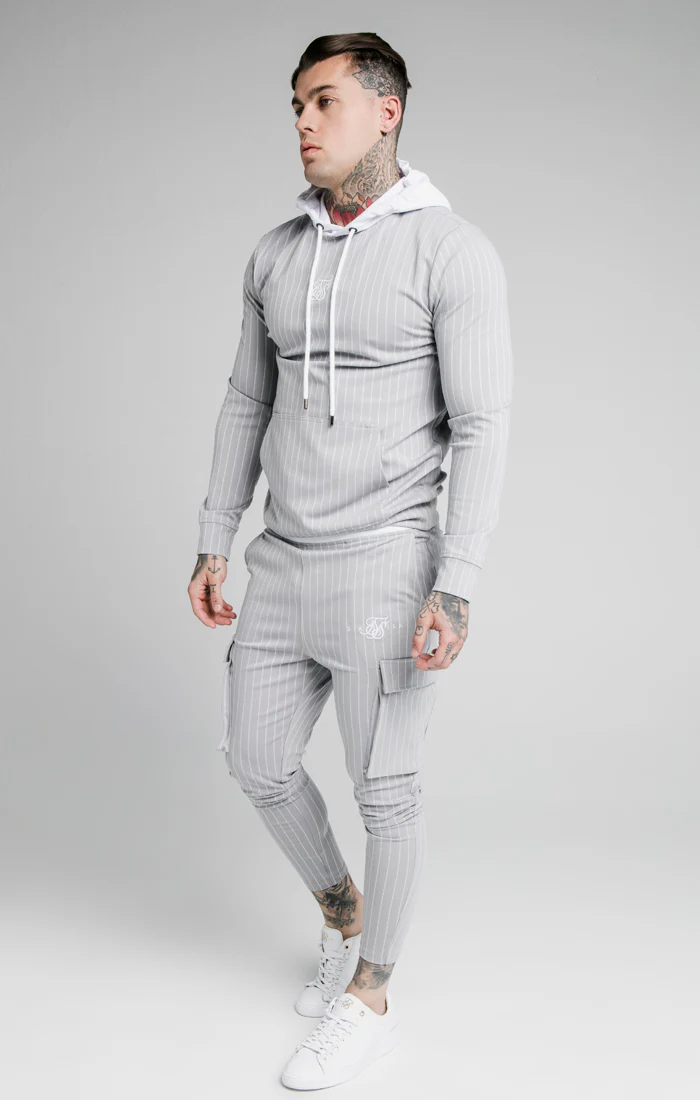 SikSilk Dual Stripe Overhead Hoodie - Grey & White - Image 3