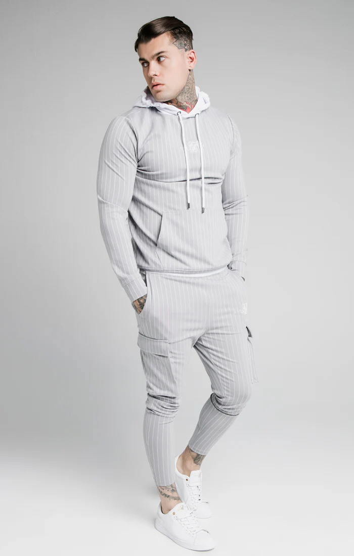 SikSilk Dual Stripe Overhead Hoodie - Grey & White - Image 4