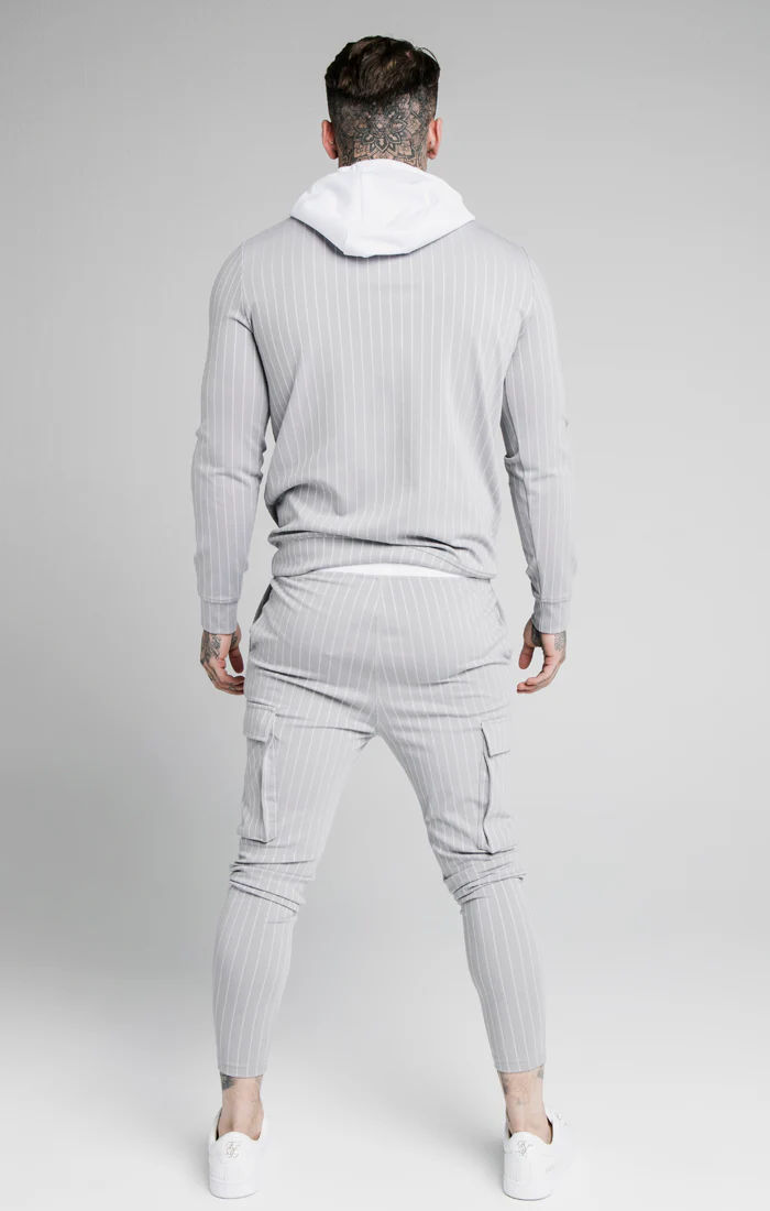SikSilk Dual Stripe Overhead Hoodie - Grey & White - Image 5