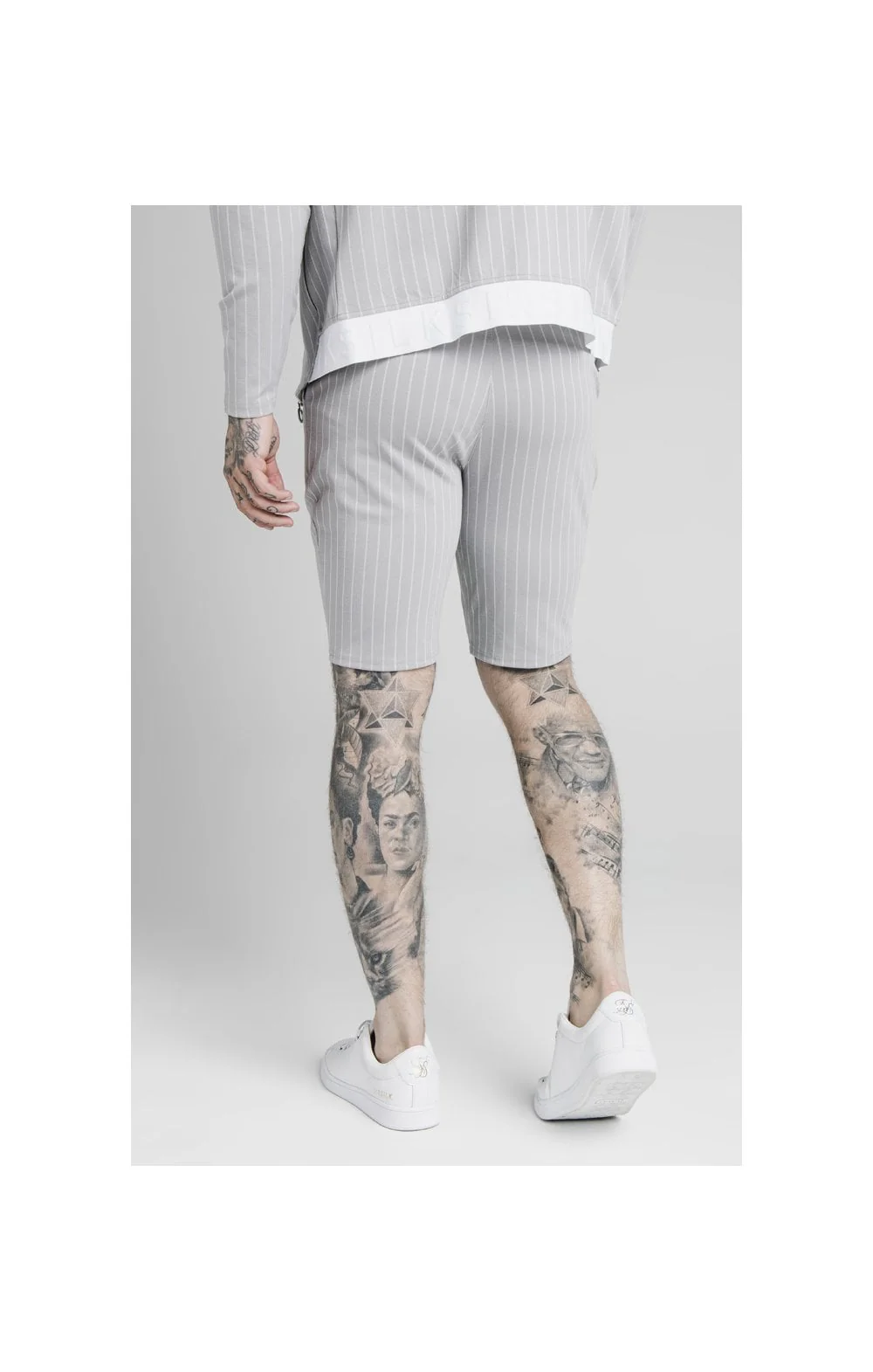 SikSilk Dual Stripe Poly Shorts - Grey & White - Image 2