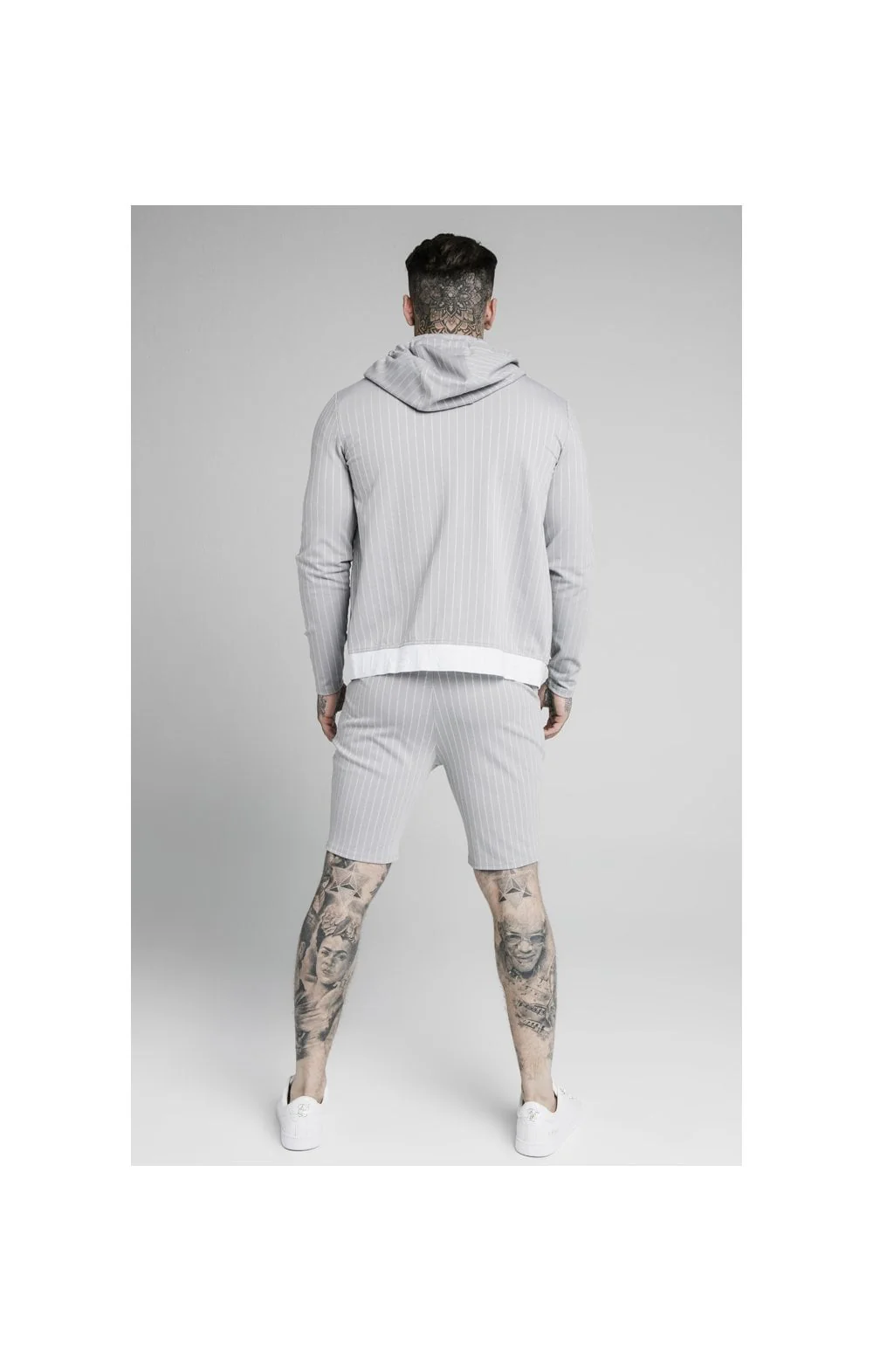 SikSilk Dual Stripe Poly Shorts - Grey & White - Image 4