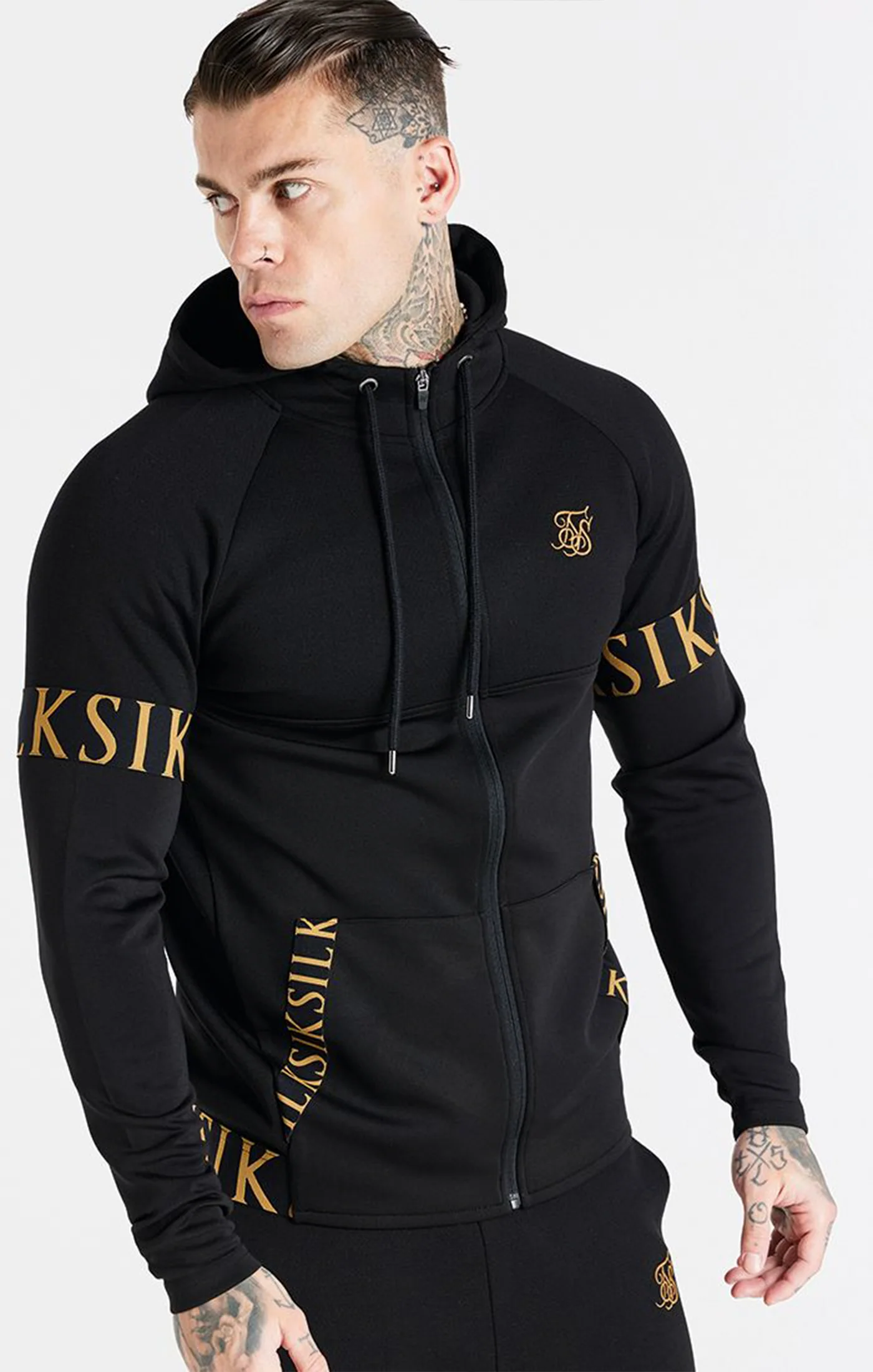 Black Dynamic Zip Through Hoodie