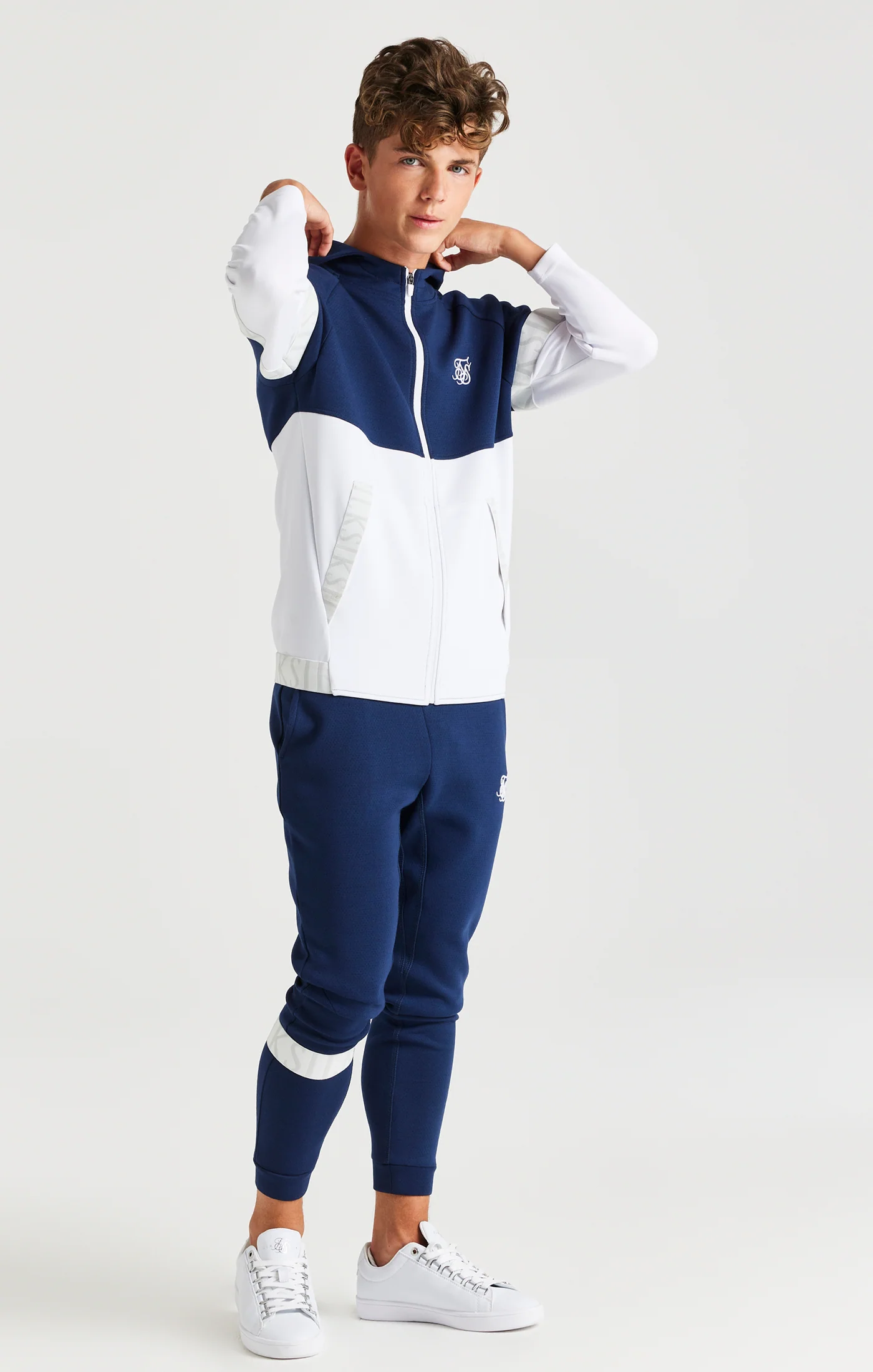 SikSilk Dynamic Zip Through Hoodie - Navy & White - Image 5
